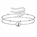 J.MUEN Buchstaben armband für Damen 925 Sterling Silber, Geschichtete Verstellbares Armband, Damen alles Gute zum Geburtstag Geschenkideen