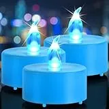 Nancia 24pack Batteriebetriebene flammenlose LED Teelichter Kerzen, realistische hell flackernde elektrische Teelichter Kerzen, Dose langlebig 200 Stunden Hochzeiten, Partys,Festivalsdekorieren blau
