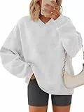 Fisoew Sweatshirt Damen Langarm Pullover V-Ausschnitt Langarmshirt Oversized Casual Oberteile Locker Basic Pulli Einfarbig Top Hellgrau M