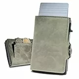 slimfin® Slim Wallet mit Münzfach - Kartenetui - Geldbeutel Herren - Geldbörse - Portemonnaie - Portmonee - Card Holder klein/Mini mit RFID Schutz - Sandgreen