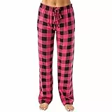 HSUAYEUD Weihnachts Pyjama Schlafanzughose Damen Lang Flanell Baumwolle Karierte Pyjamahose Winter Weich Nachtwäsche Hose Freizeithose mit Taschen und Kordelzug 3XL