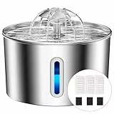 BalimoPet Katzenbrunnen Edelstahl, 2,2LSuperleiseTrinkbrunnen für Katze, Einfach zu Reinigen, katzenbrunnen mit Vierfaches Filtersystem & LED-Licht, mit 3 Aktivkohlefilter