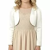 BlackButterfly Kinder Satin Langarm Bolero Mädchen (Elfenbein, 11-12 Jahre)