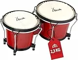 XDrum PERC Bongos Club Weinrot - 2 Trommeln mit 6' und 7' - Bongotrommeln mit stimmbaren Naturfellen und Stimmschlüssel - Holztrommeln Weinrot