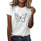 Tshirt Damen Weiss T Shirts Damen Baumwolle T Shirt Rundhals Kurzarm T-Shirts Sommer Oberteile Liebe Gedruckt Tunika Tee Shirts Bluse Tops (DE/NL/SE/PL, Alphanumerisch, XXL, Regular, Regular, C)