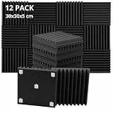 ROVSON Akustikpaneele, 12 Stück Akustikschaumstoff, 30x30x5cm, Hochdichte Schallabsorber Wand, Schallabsorber, Schalldämmung für Tonstudio, Anthrazit-Grau, Enthält Klebstoffe