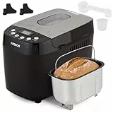 Arebos Brotbackautomat 1500g | mit 15 Programmen | 2 Knethaken | Timer | LCD Display | 3 Bräunungsgrade und Brotgrößen | 850 W | Schwarz