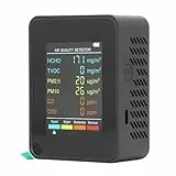 FTVOGUE CO2 Air Quality Monitor Tragbarer LCD -Hintergrundbeleuchtungsbildschirm TV2.5 PM10 -Detektor mit Alarm für den Halbleiter -Luftqualitätstester Im Büro mit HCHO (Black)