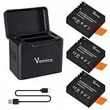 Vemico Action Cam Akku Ladegerät Kit 3 x 1350mAh PG1050 Akku mit Dual Ladegerät Kompatibel mit Action Cam/Sjcam/Apexcam/Victure/Campark/Akaso/Apeman/Nilox/Crosstour/Dbpower/Eken (schwarz)