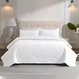 DUJUIKE Tagesdecke Bettüberwurf 200x220cm, Blattschutzdecke Schlafzimmerdecke, Steppdecke Doppelseitiges Design, Multifunktionale Leichte Steppdecke Als Sofadecke Tagesdecke (Weiß)
