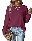 Hotouch Pullover für Damen Jumper Freizeit Lose Strickpullover Herbst Winter Rundhals Pulli Einfarbig Langarm Seitlichem Schlitz Oberteile