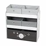 roba Spielregal Rakete - Spielzeugregal für Kinderzimmer mit 5 Boxen aus Stoff - mit Weltraum Motiv - Aufbewahrungsregal für Jungen und Mädchen - Holz weiß
