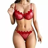 Satohom Sexy Damen Dessous Set 2-Teil Unterwäsche Set Durchsichtige BH + Tanga Flirty Reizwäsche Negligé Erotischer Blumen Spitzen Push Up BH Slip Bequeme Weiche Nachtwäsche Babydolls Frauen