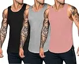 COOFANDY Herren Tank Top Muscle Shirt Herren Unterhemden Männer Fitness Sport Tops Ärmellose Achselshirt Gym Träger Shirt Schwarz/Grau/Orange Rosa M