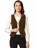 Allegra K Damen Weste Steampunk Samt Weihnachten Ärmellos Button Down V-Ausschnitt Anzugwesten, Braun, Large
