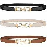 WERFORU 3 Stück Frauen Dünner elastischer Gürtel für Kleider,Dünne Retro Stretch Taille Gürtel mit goldener Schnalle