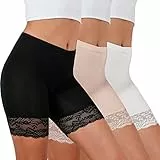 Tuopuda Damen Unterhose Unter Rock Kurz Hose Spitze Slips Anti-Chafing Shorts 1/3er Pack Boxershorts Miederhose Unterkleid Taillenslip Weichem Panties Leggings mit Spitzenbesatz, A-Mehrfarbig, M