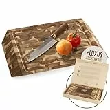 Namture Hackblock Sharp – Extra Dick 4 cm – Akazienholz Stirnholz Schneidebrett 45 x 30 cm – Premium Ölbehandlung – Saftrille, Antirutsch-Füße – in edler Geschenkbox