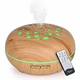 WD&CD Aroma Diffuser Luftbefeuchter 550ml mit Fernbedienung, Ultraschall Vernebler Duftlampe Öle Diffusor mit 7 Farben LED Wasserlose Abschaltautomatik - Leichte Holzmaserung