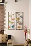 iAnanas Mehrfarbige Blätter Schmetterlinge Metallrahmen elegante Wandkunst Skulptur modernes künstlerisches Design stilvolle Wanddekoration für Zuhause Wohnzimmer Schlafzimmer Büro 36x3,5x92 cm