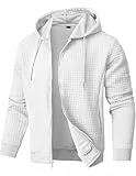 JMIERR Kapuzenjacke Herren reißverschluss Hoodie Langarm Jacquard Hoody Jacke Herren Sweatshirt mit Taschen Weiß XL