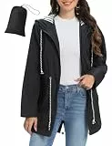 UMIPUBO Regenjacke Damen Wasserdicht Atmungsaktiv Dünne Leichte Outdoorjacke Regenmantel mit Kapuze Faltbar Wanderjacke Fahrradjacke(Schwarz,XXL)