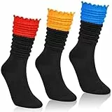 3 Paar Gestapelte Socken Damen Kniestrümpfe Slouch Lang Doppelfarbig mit Rüschenbund Weiche Scrunch Kniestrümpfe Casual für Kleine Größen Bequeme Socken