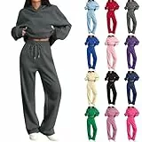 trainingsanzug damen Jogginganzug Damen Set Trainingsanzug Zweiteiler Winter Gefüttert Jogginganzug Warme Freizeitanzug Bequeme Sportanzug Einfarbig Tracksuit Baumwolle Sweatsuit 2 Teilig pullover
