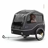 Klarfit Goldie Home Fahrradanhänger für Hunde, 334 L Volumen, Wasserabweisend, Reflektoren & Sicherheitsflagge, 40 kg Tragfähigkeit, Zusammenklappbar, 16-Zoll-Räder, Schwarz
