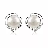 B.Catcher Perlen Ohrringe Damen 925 Sterling Silber Ohrstecker Ohrschmuck Süßwasserperlen Herzsprache Set Schmuck, Elegant und sanft, Weihnachts-, Valentinstags-, Muttertags- und Geburtstagsgeschenke