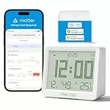 Meross Matter Hygrometer Thermometer Innen, WLAN Wetterstation Ausgestattet mit Benachrichtigung, Smart LCD Temperatursensor und Matter Hub, Kompatibel mit Apple HomeKit, Alexa, Google Home