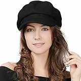 Comhats Damen Ballonmütze warme Schirmmütze Wintermütze Wolle Barett Maler Mütze mit Visor Newsboy Cap 67145_Schwarz(Satinfutte) L