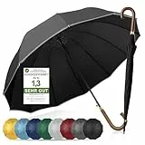 ADRIANO PORCARO® Regenschirm Sturmfest I Ø120cm Schirm I Regenschirm Groß XXL mit Reflektierendem Rand I 12 Streben Stockschirm I inkl. Schirmhülle - Für Herren & Damen I Schwarz