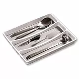 Kesper | Besteckkasten - Besteckeinsatz für die Schublade, Material: Kunststoff (PP), Maße: B 33,5 x T 41 x 4,5 cm, Farbe: Weiß, Grau | 30094