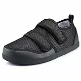 Hsyooes Herren Hausschuhe Damen Klettverschluss Freizeitschuhe Extra Weit Verstellbare Sandalen Atmungsaktiv Rutschfest Bequemer Senioren 42 EU Schwarz-A