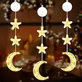 IWTBNOA LED Ramadan Licht, 3 Stück Stern Mond Lichterketten, LED Ramadan Deko Lichterkette Fenster mit Saugnapf, Eid Mubarak Dekoration Beleuchtung Betriebene für Innen Zimmer Balkon, Warmweiß