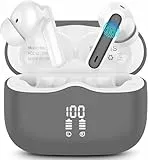 Kopfhörer Kabellos Bluetooth 5.4, Bluetooth Kopfhörer mit 4 ENC Lärmreduzierung Mics, 40Std In Ear Kopfhörer Bluetooth Tiefer Bass LED-Anzeige IP7 Wasserdicht Sport Ohrhörer USB-C Touch Control Grau