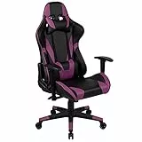 Flash Furniture X20 Gaming-Stuhl, Rennstuhl, Büro, ergonomisch, Computer, PC, Verstellbarer Drehstuhl mit vollständig Verstellbarer Rückenlehne, aus violettem Leder, weich