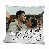 Love Faith Wenn du mich vermisst Paar-Kissen 40 x 40 cm - Personalisiertes Sofa Kissen eigenem Foto & Namen - Geschenk für sie & ihn