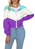 LAOARA Damen Leichte Windjacke Sport Jacke Reißverschluss Farbblock Mantel Casual Langarm Jogging Oberbekleidung, Violett, L