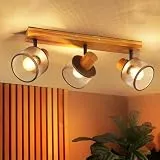 ZMH Deckenleuchte 3 Flammig Holz: Vintage Deckenlampe E14 Schwarz Deckenstrahler Wohnzimmer aus Metall Industrial Küchenlampe Decke drehbar 350° Deko für Küche Schlafzimmer Flur (ohne Leuchtmittel)