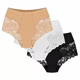 Wolbar Dame Slip 3Er Pack Spitze Miederslip Shapewear Figurformende Sexy WB184, Beige-Weiß-Schwarz,L