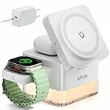 KPON Ladestation Apple Watch und iPhone für Magsafe, 3-in-1 Cube Induktive Ladestation mit Magsafe Ladegerät, Kompatibel mit iPhone 17 16 15 14 13 12 Air/Pro Max,für Apple Watch 11/10/9 (weiß)