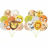 POPOYU Dschungel Deko Luftballons,18 Stück Tiere Zebra Leopard Latex Luftballons für Tiere Safari Geburtstagsdeko,12 Zoll Safari Tiere Druck Helium Ballons für Junge Mädchen Kinder Geburtstag Party