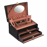 Friedrich23 Schmuckkoffer – Schmuckkasten Copenhagen 2.0 groß Mikrofaser in schwarz - Spiegel, automatisches Schubfach