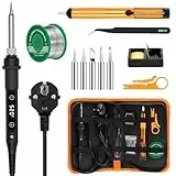 Lötkolben Set 80W LED Einstellbar Temperatur 180-520°C Lötkolben mit Ein/Aus Schalter, 50g Lötdraht, 5 Lötspitzen, Entlötpumpe, Lötkolbenständer, Pinzette, Lötset für Elektrische Arbeiten