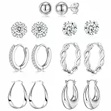 Ohrringe Set, 7 Paar Ohrstecker Silber 925 Creolen Ohrring für Damen, Ohrringe Damen Hypoallergen Cubic Zirkonia Ohrstecker Set für Mehrere Piercings