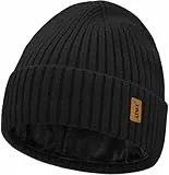 ATNKE Strick Beanie Mütze für Herren und Damen, Winter Weiche Bündchen Wollig Dehnbar Dick Warm Fleece Gefüttert Totenkopf Mütze Alltags Geschenke/Black