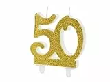 PartyDeco Geburtstagskerze Glitter Gold - 10 cm | Ziffer ''50''