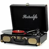 Vinyl Plattenspieler 3-Gang 33/45/78 U/min Bluetooth Koffer Tragbarer Schallplattenspieler mit Riemenantrieb und eingebauten Lautsprechern RCA Line Out AUX in Kopfhöreranschluss Vintage Turntable